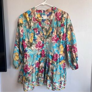 Sundance Printed Floral Silk Blouse Blue S